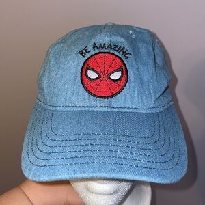 Disney Denim Blue Embroidered Spider-Man Be Amazing Baseball Hat Cap OS